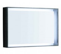 Specchio 90 con cornice in finitura rovere e illuminazione interna a led